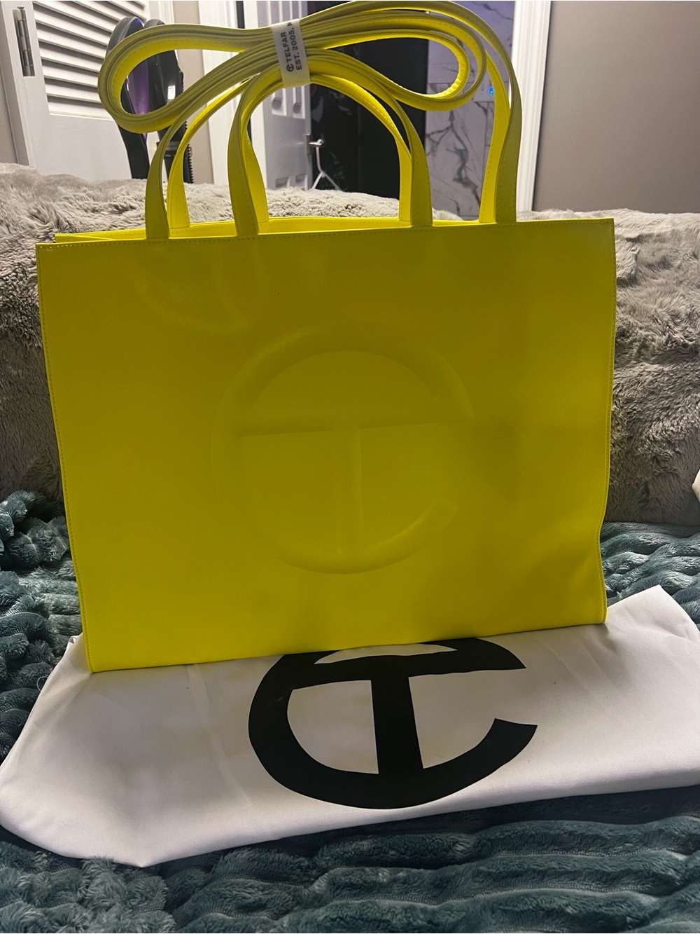 Neon highlighter Yellow T Logo Tote Bag by Telfar - Picture 2 of 11